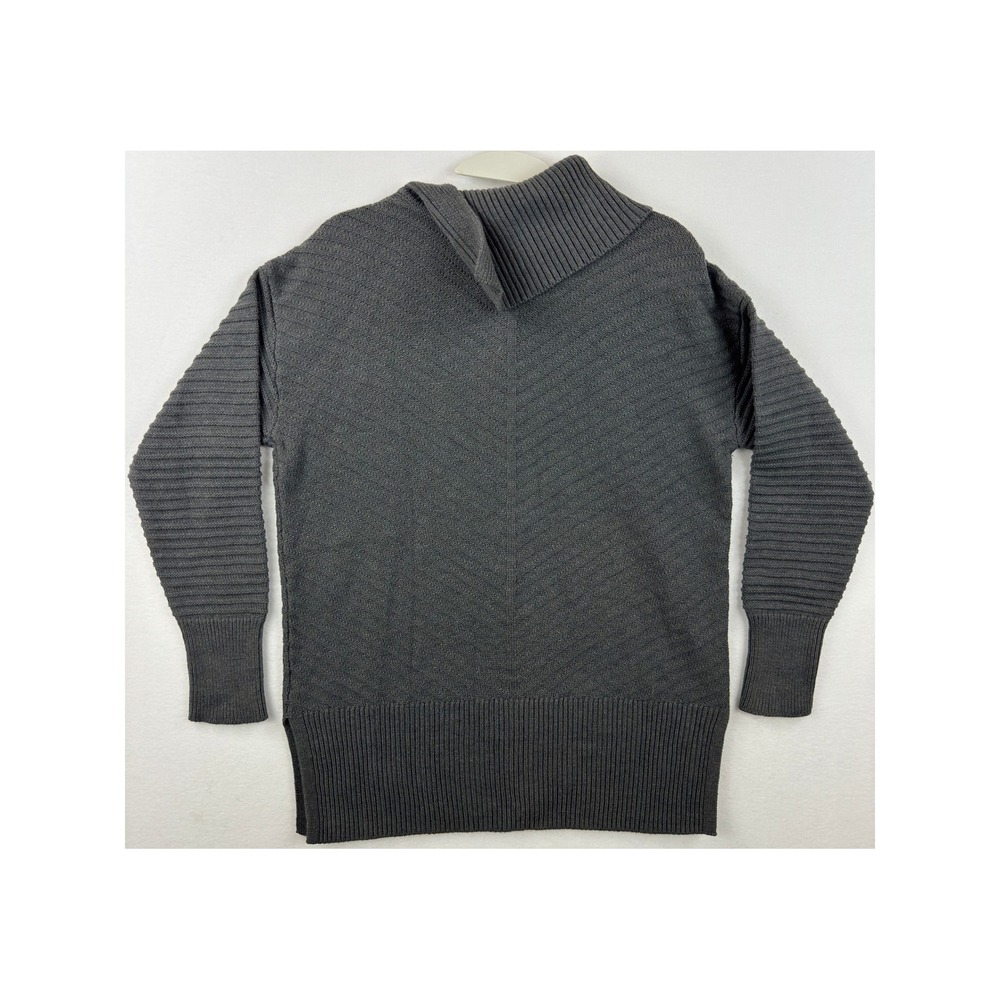 Style‎ & Co Sweater Womens Medium Gray Cowl Mock Neck Ribbed Side Slit Tunic - Picture 3 of 9